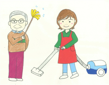 生活管理指導員の掃除のイラスト