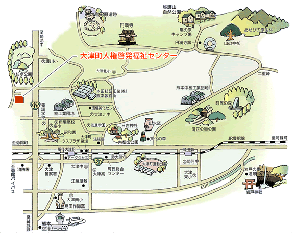 大津町人権啓発福祉センターの位置を示した地図