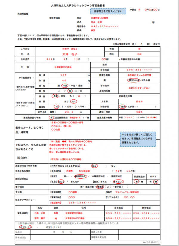 記入例（表面）
