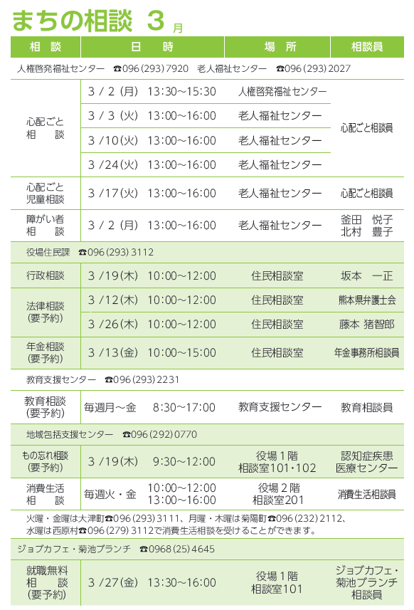 まちの相談3月予定表