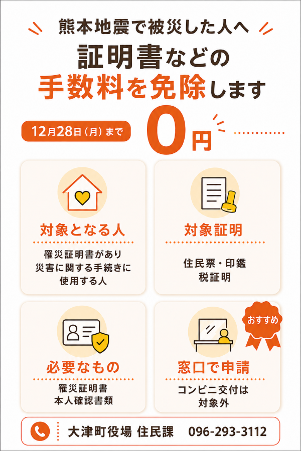 証明書の手数料を免除します
